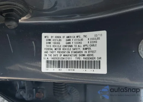 2013 Honda Accord Sdn Sport z USA, uszkodzony, nr VIN 1HGCR2E52DA121911